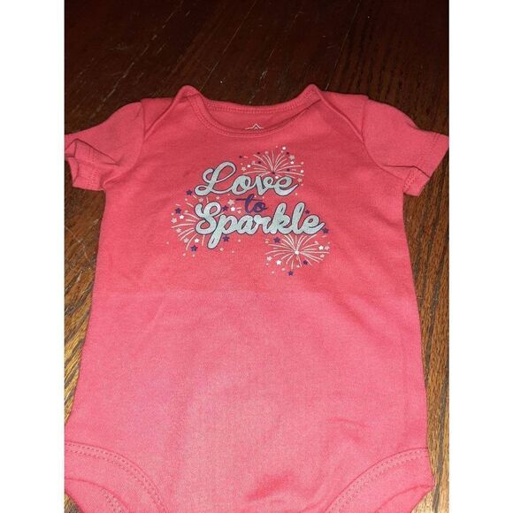 Size 3/6 Month Red Blue Silver Love to Sparkle One Piece with Firework Theme - Picture 2 of 3